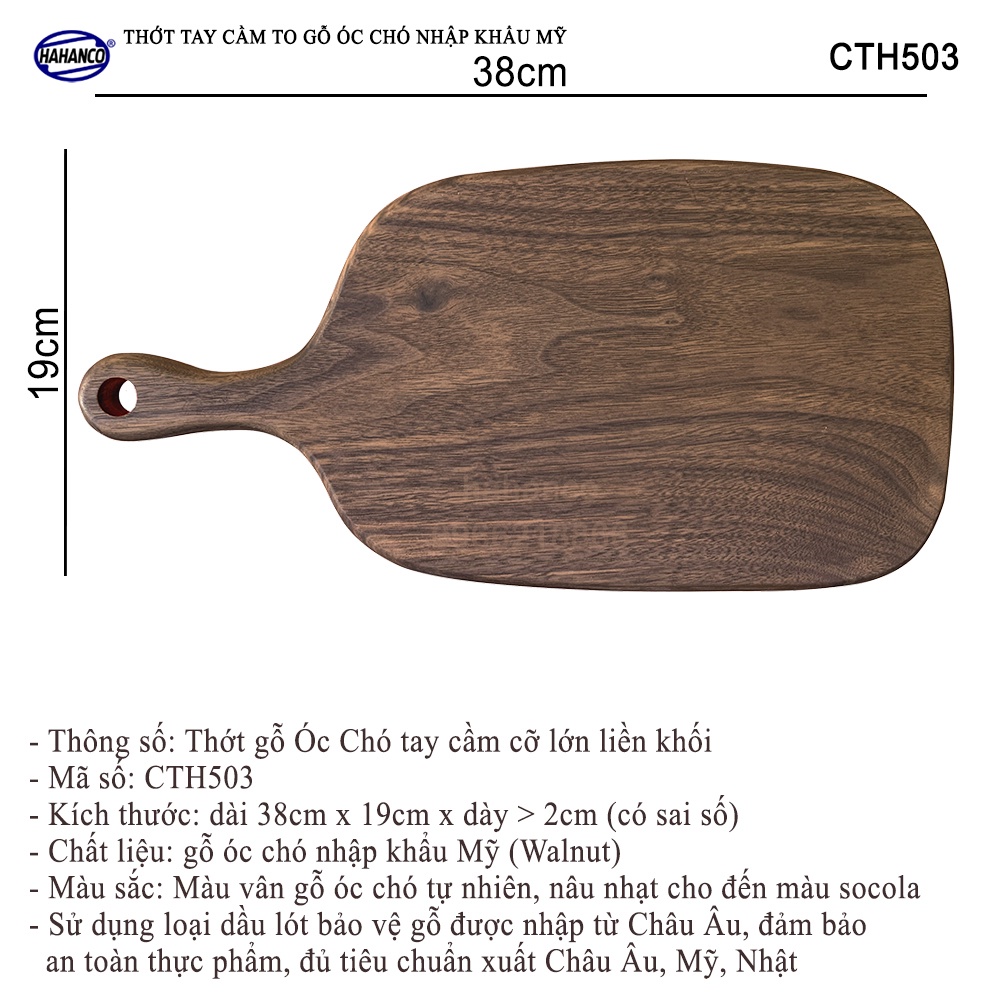 Thớt gỗ óc chó nhập khẩu Mỹ - tay cầm cỡ lớn tiện dụng /trang trí đồ ăn/decor- CTH503