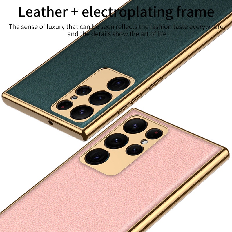 Ốp Điện Thoại Da + TPU Mạ Điện Sang Trọng Cho Samsung Galaxy S22 Ultra