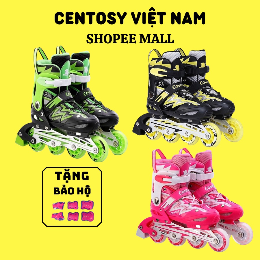 Giày Patin Trẻ Em CENTOSY Cougar 835L - Thiết Kế Hình Tia Sét Mạnh Mé, Bánh Cao Su Kèm Bảo Hộ Cho Bé