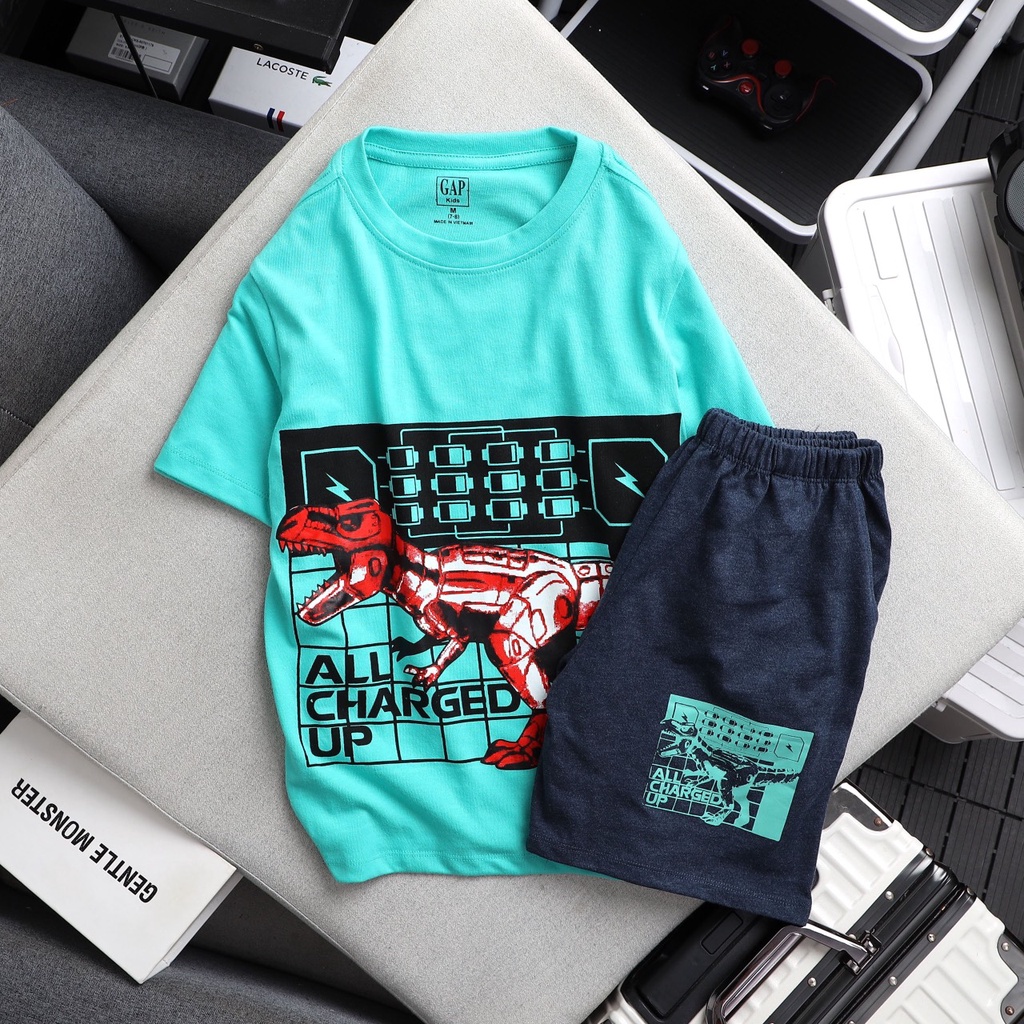 Set đồ bộ bé trai size đại thun cotton bộ thun in hình khủng long 25- 60 kg