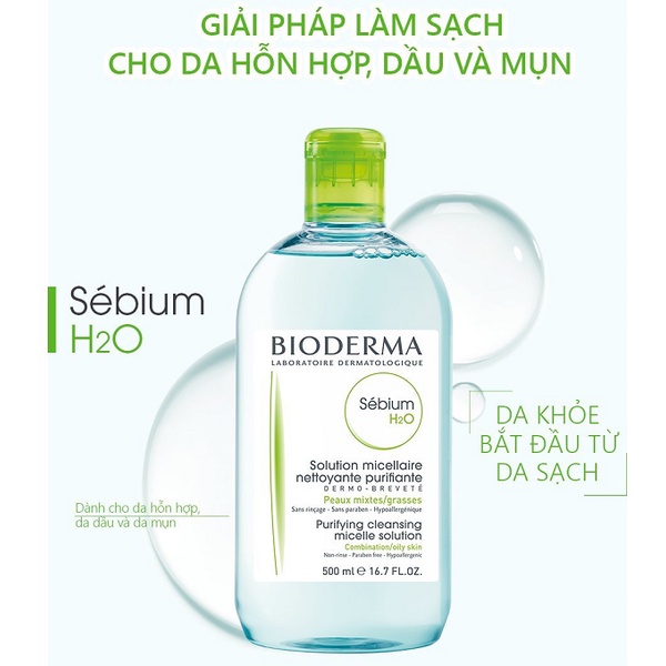 Nước Tẩy Trang Bioderma Dành Cho Da Dầu, Da Mụn, Da Nhạy Cảm -500ml/100ml