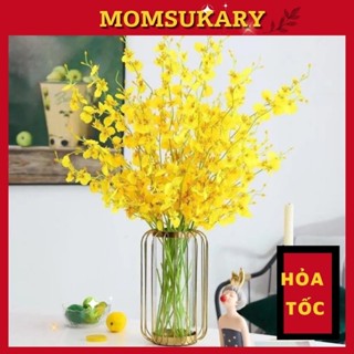 Bình hoa giả lan vũ nữ giả màu vàng trang trí để bàn cao cấp - Hoa lụa trang trí tết nguyên bình cao 60cm
