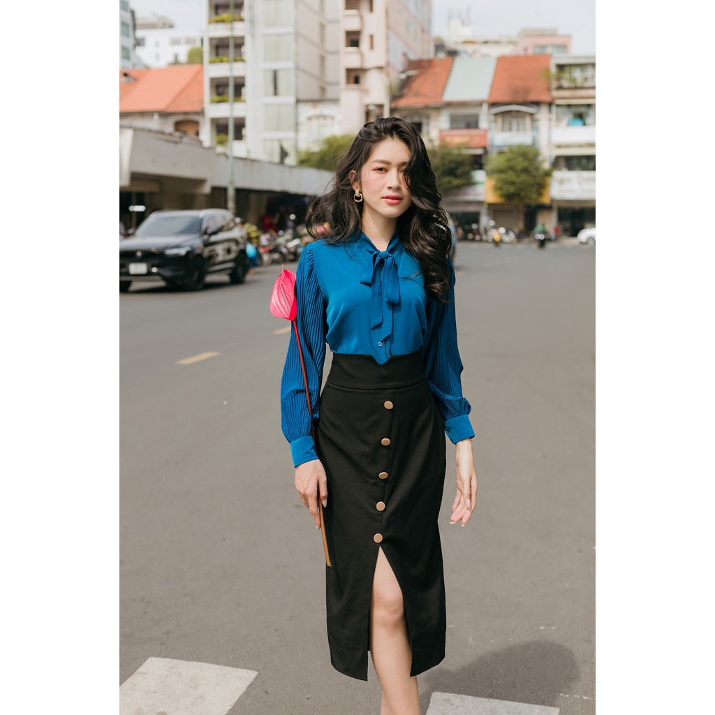 Chân váy bút chì Lưng cao định hình eo và mông đính nút Olwen - MIXMIX