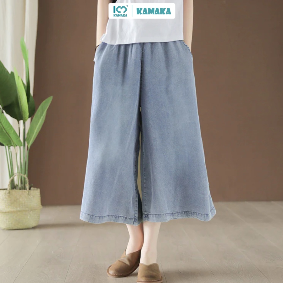 Quần baggy nữ KAMAKA Kamaka denim ống rộng dây rút - NU5442