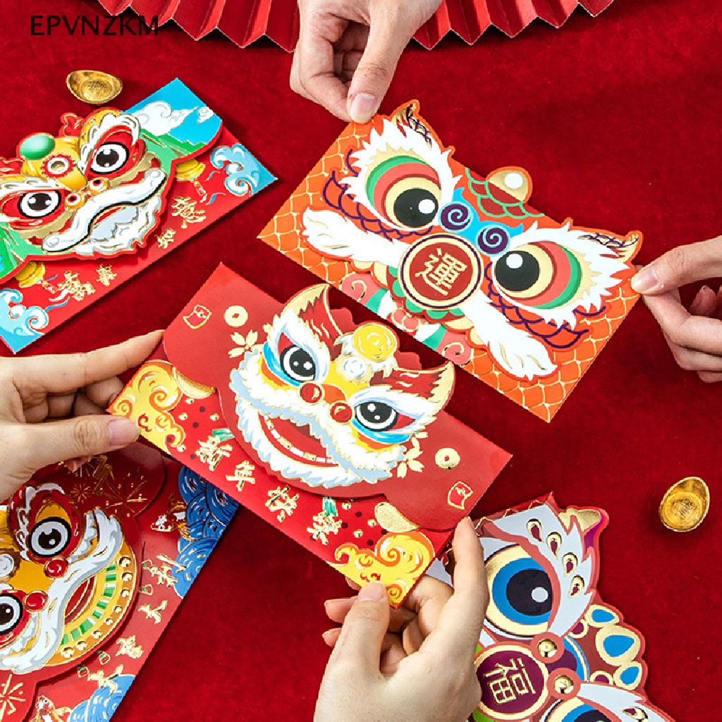 Set 3 Bao Lì Xì Năm Mới 2023 Hình Sư Tử Ba Chiều Màu Đỏ Sáng Tạo