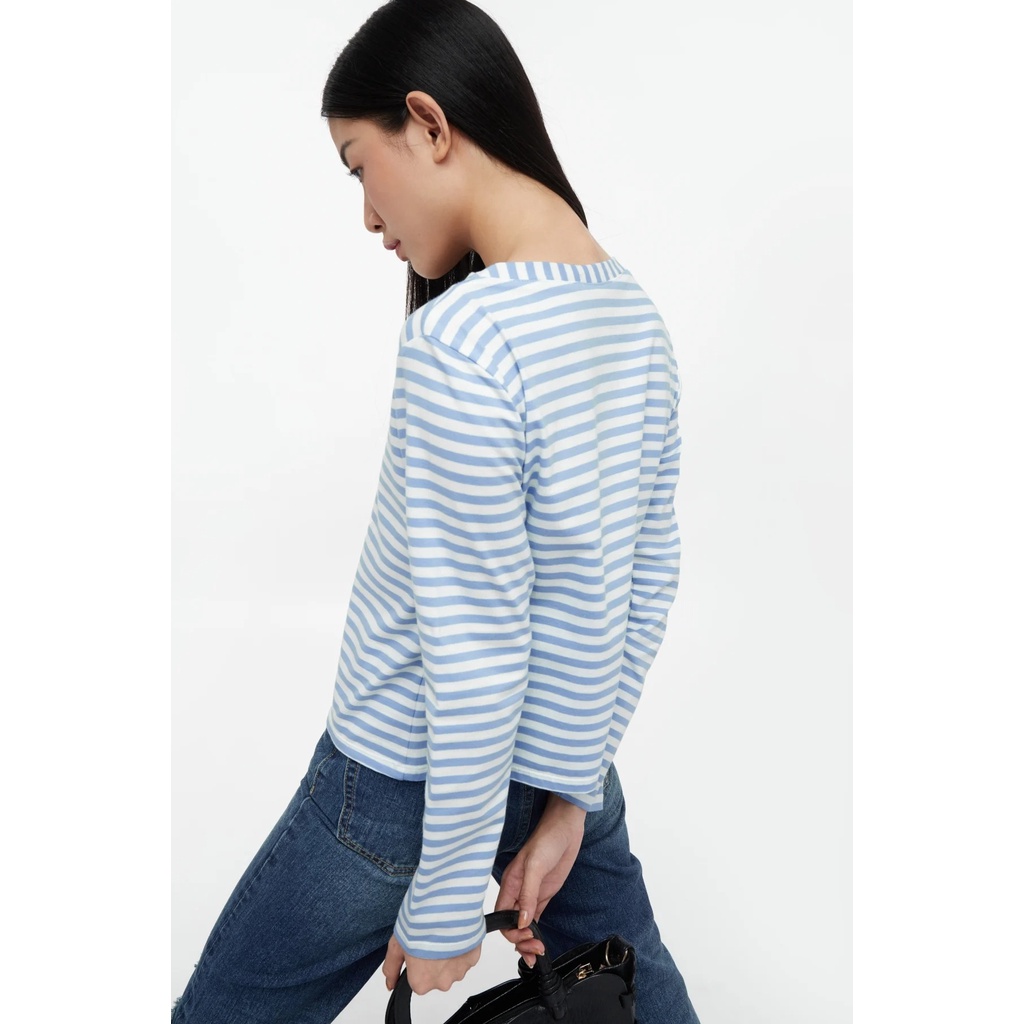 TheBlueTshirt - Áo Thun Nữ Tay Dài Kẻ Sọc Xanh / Trắng - Friends Striped T - Blue