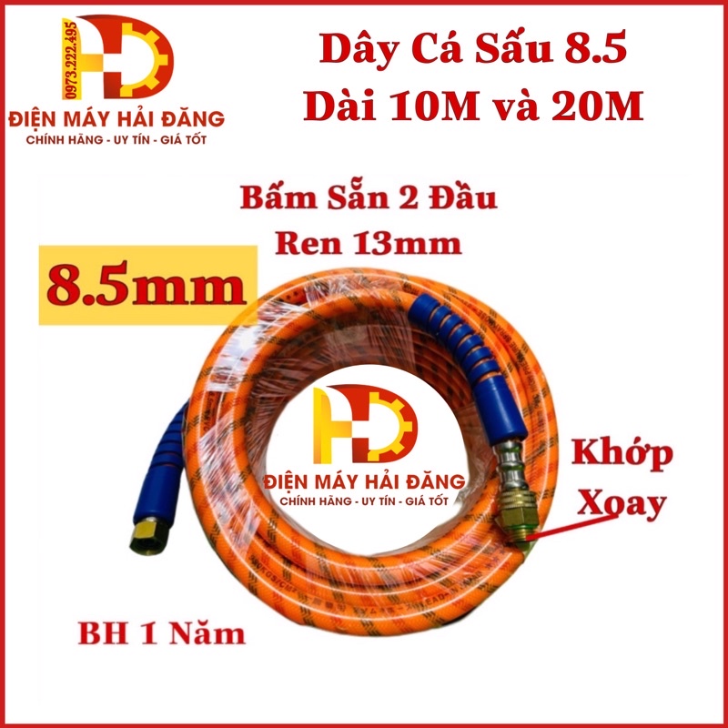 Dây hơi áp lực Cá Sấu 8.5mm Dài 10/20 Mét.3 Lớp Bố. Bấm sẵn 2 đầu.Bh Phù Nổ 1 Năm