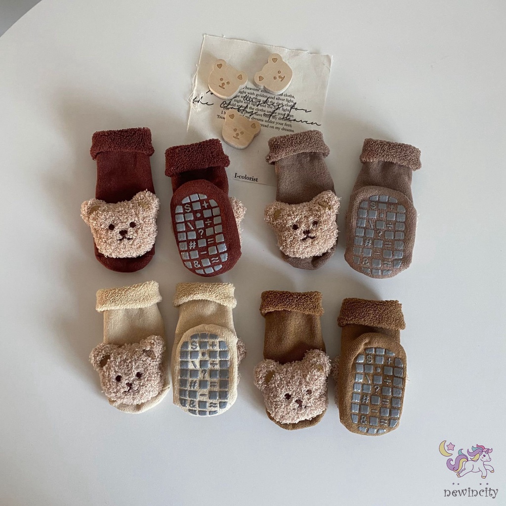 Vớ Nhung Lông Cừu Ba Chiều Chống Trượt Trang Trí Hoạt Hình Phong Cách Hàn Quốc Dành Cho Bé Trai Bé Gái