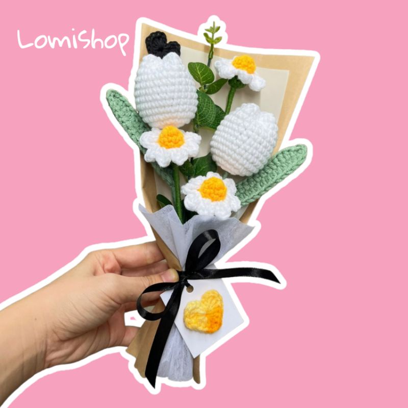Bó hoa len tulip trắng Lomishop - Bó hoa tulip quà tặng sinh nhật, tốt nghiệp, khai trương.