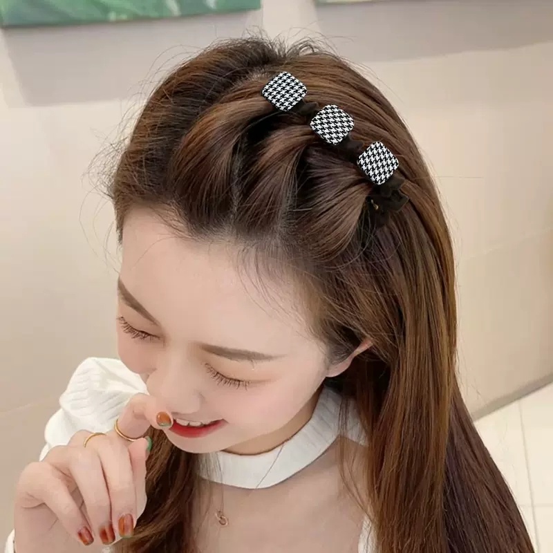 Kẹp Tóc Bện Hai Mặt Màu Trắng Đen Phong Cách Retro Cho Nữ