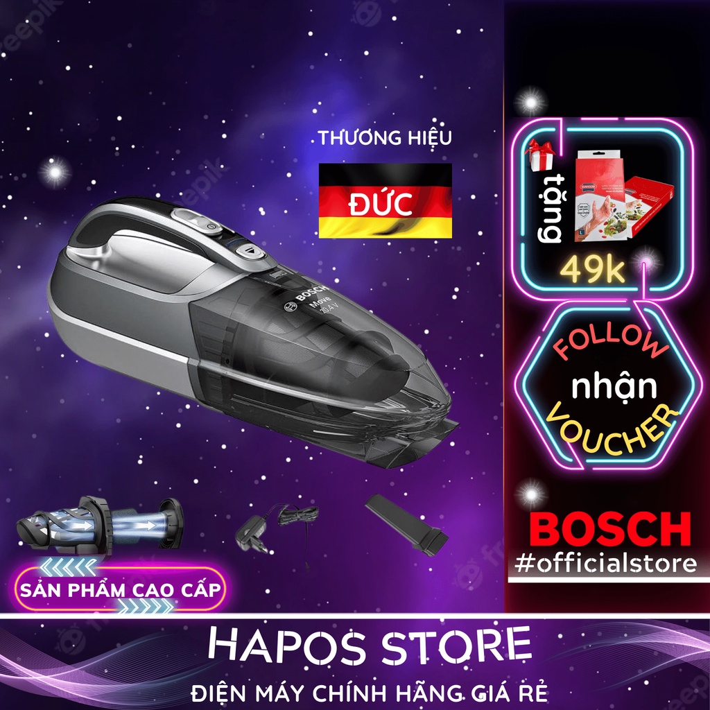 Máy hút bụi cầm tay hút khô ướt không dây BOSCH cho xe hơi, ô tô, giường nệm,... HMH.BHN14090 thương hiệu Đức - HAPOS