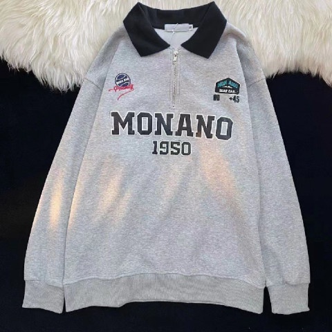 Áo Thun Polo Dài Tay In Chữ Phong Cách Retro Cho Nam Nữ