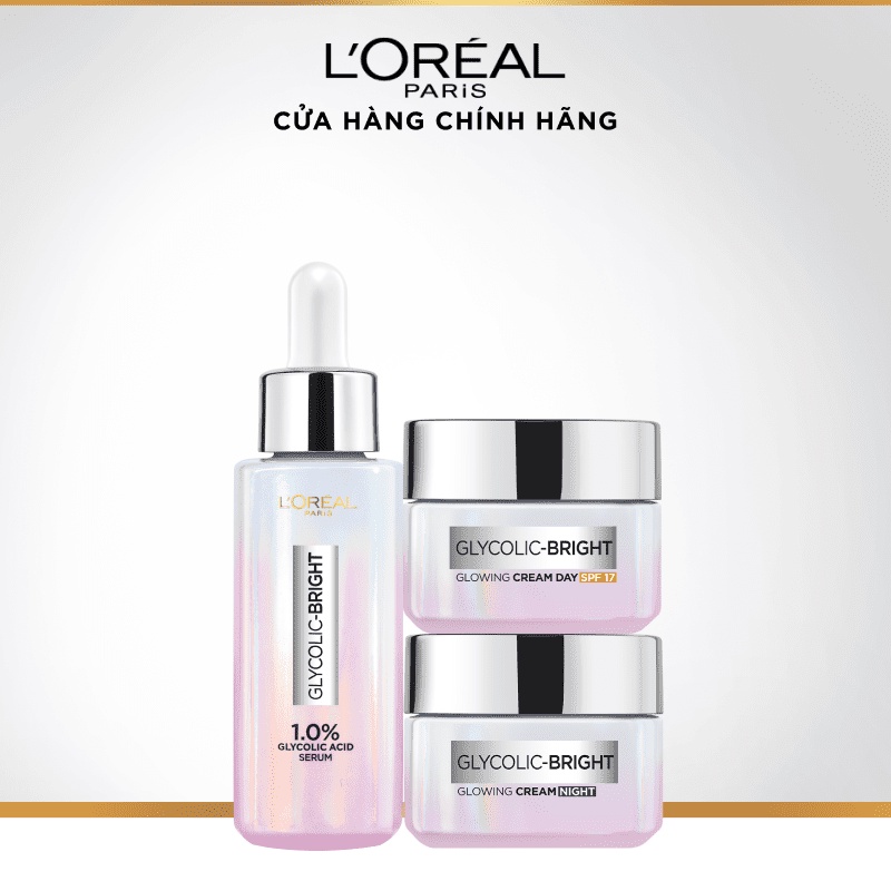 Bộ Serum &amp; Kem ngày &amp; Kem đêm sáng da tức thì Glycolic Bright L'Oreal Paris