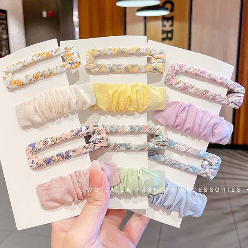Bộ Kẹp Tóc Vải In Hoa Kiểu Hàn Quốc Dễ Thương Cho Bé Gái