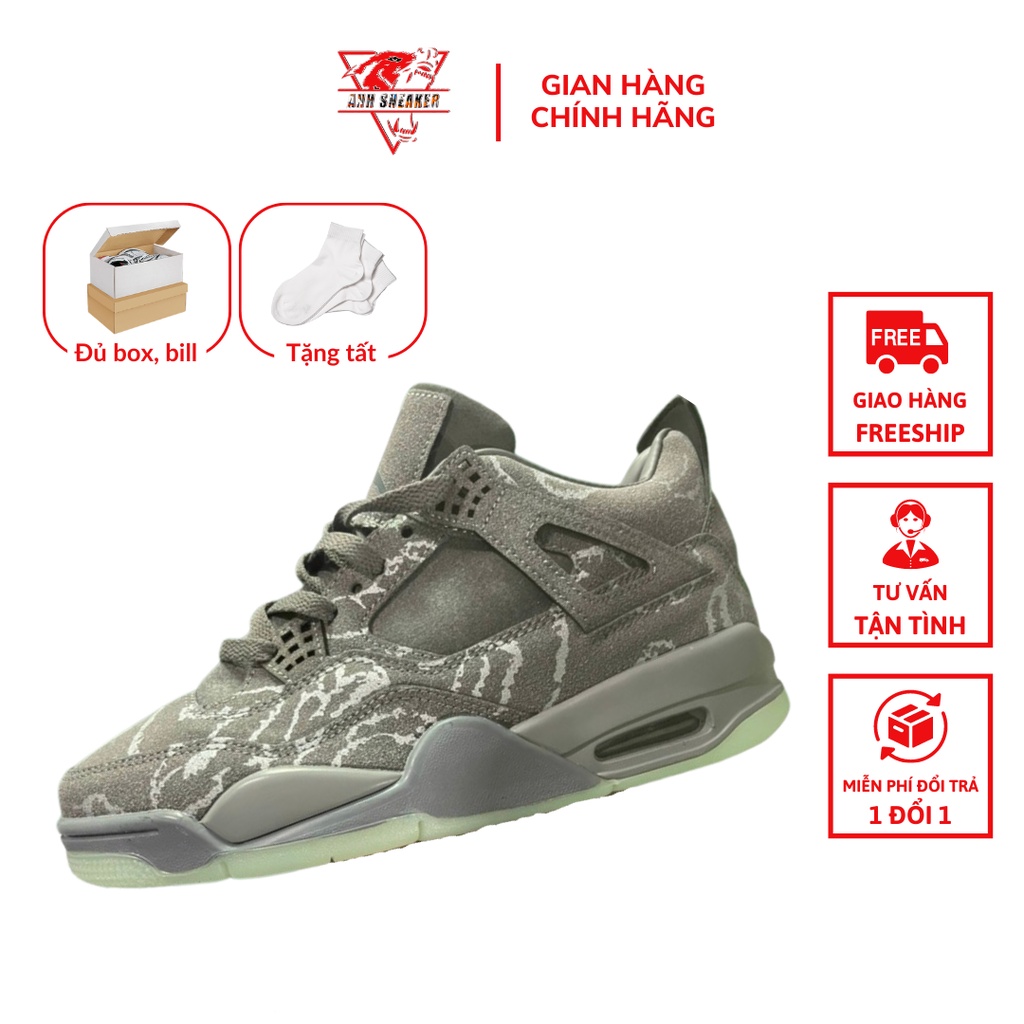 Giày Sneaker Thể Thao Jordan 4 Xám Độn Đế Dạ Quang Nam Nữ Unisex Giá Rẻ Siêu Nhẹ