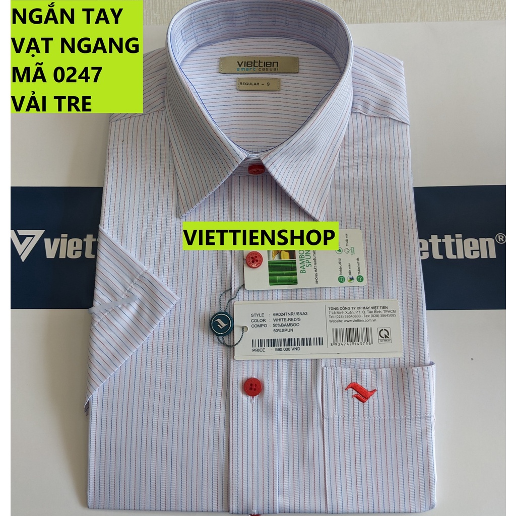 (0247 Sn) ÁO SƠ MI VIỆT TIẾN NGẮN TAY VẠT NGANG VẢI TRE