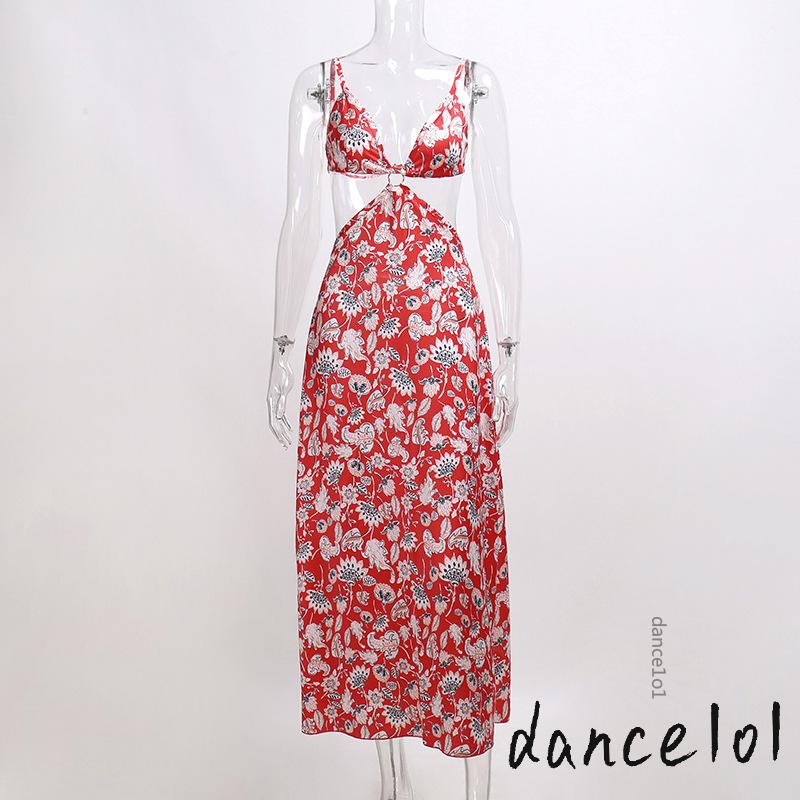 Đầm Dài Hai Dây Cổ Chữ V Khoét Sâu In Họa Tiết Hoa Nhí Xinh Xắn Thời Trang Cho Nữ 1O1-Y2