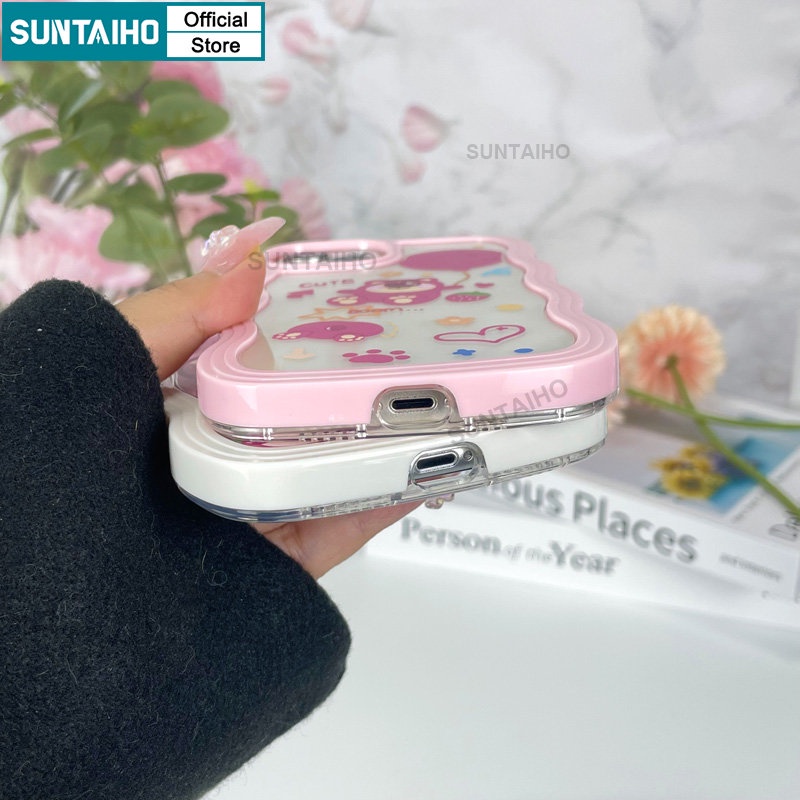 Suntaiho Ốp lưng iphone in họa tiết gấu dâu tây xinh xắn thích hợp cho iPhone 14 Pro 11 Pro Max 12 13 Pro XR XS
