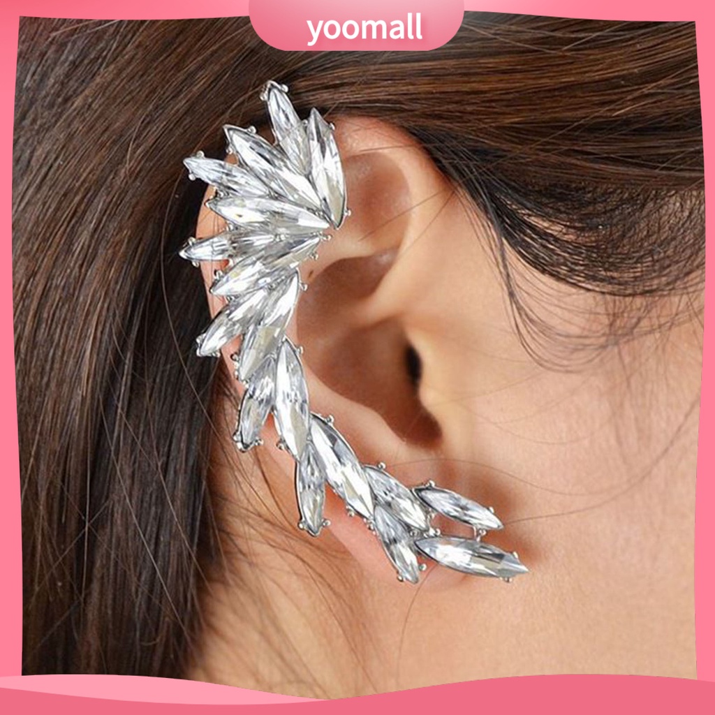 1 Khuyên Kẹp Vành Tai Hình Lá Đính Đá Lấp Lánh Phong Cách Boho