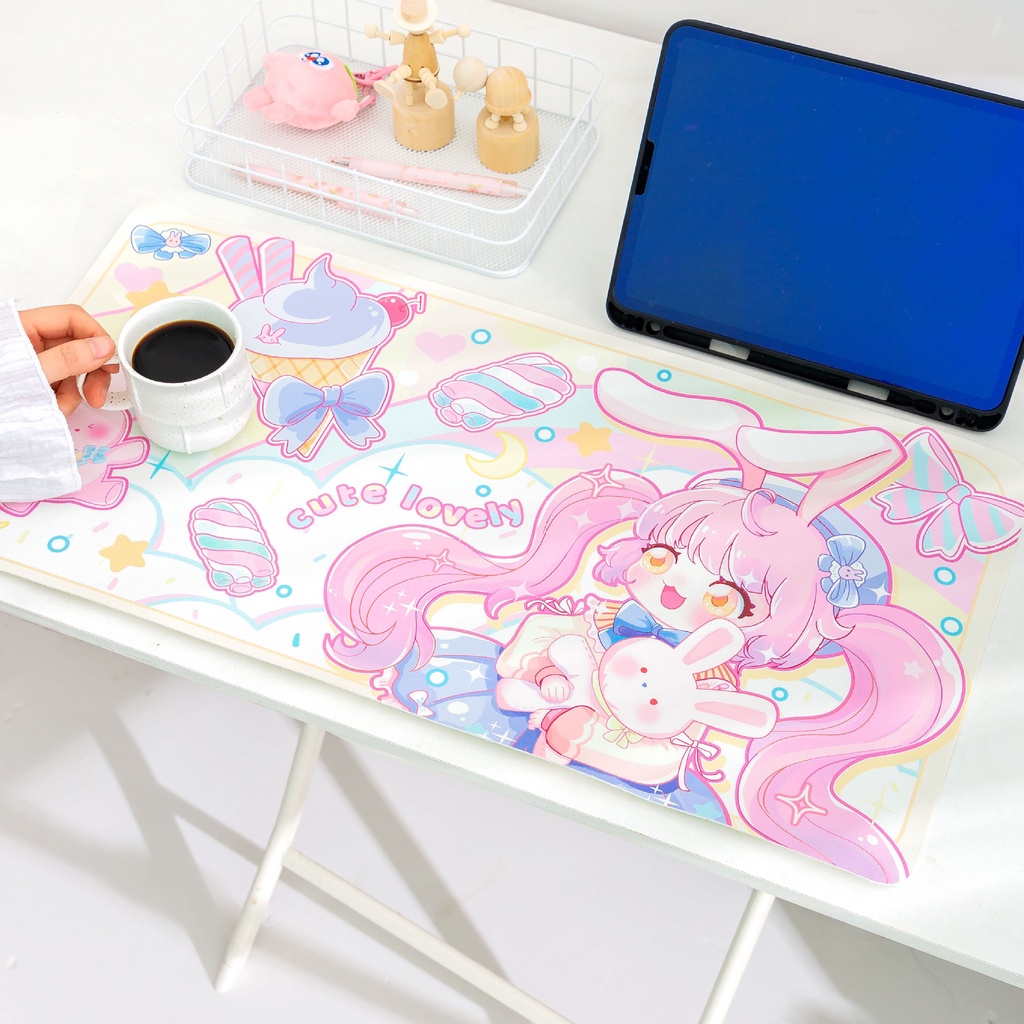 Tấm Lót Chuột 30 * 60cm Bằng Da Chống Trượt Chống Thấm Nước Hình Hoạt Hình Dễ Thương