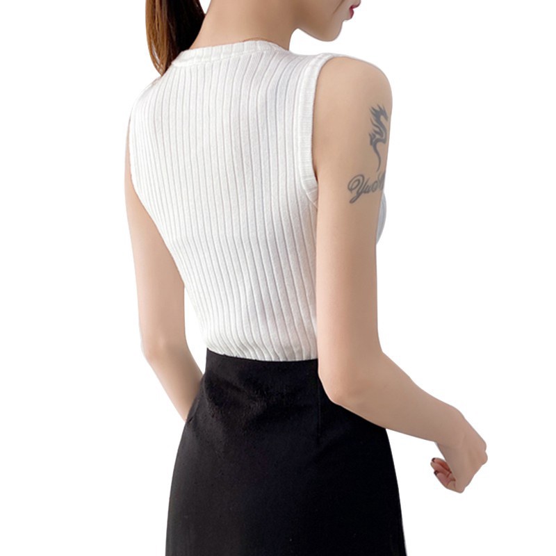 [L2M] Áo len Montoghi dệt kim GÂN SỌC ĐỨNG 3 lỗ màu trơn phong cách Hàn Quốc