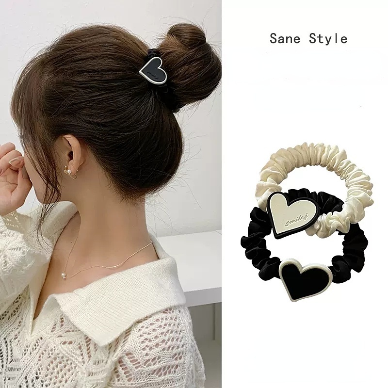 Dây Buộc Tóc Cao Su Co Giãn Hình Trái Tim Màu Đen