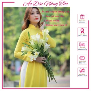 Áo dài truyền thống nữ màu vàng trơn 2 tà may sẵn lụa mỹ cao cấp - Áo dài Nàng Thơ