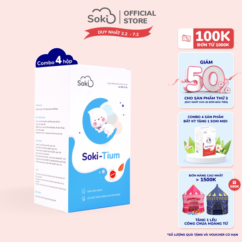Combo 4 Hộp Bột Hòa Tan SOKI TIUM Sữa Ngủ Ngon, Khắc Phục Tình Trạng Dẫn Đến Quấy Khóc, Rối Loạn Giấc Ngủ Ở Trẻ Nhỏ