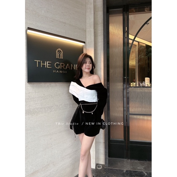 TBS jumsuit nhung nơ
