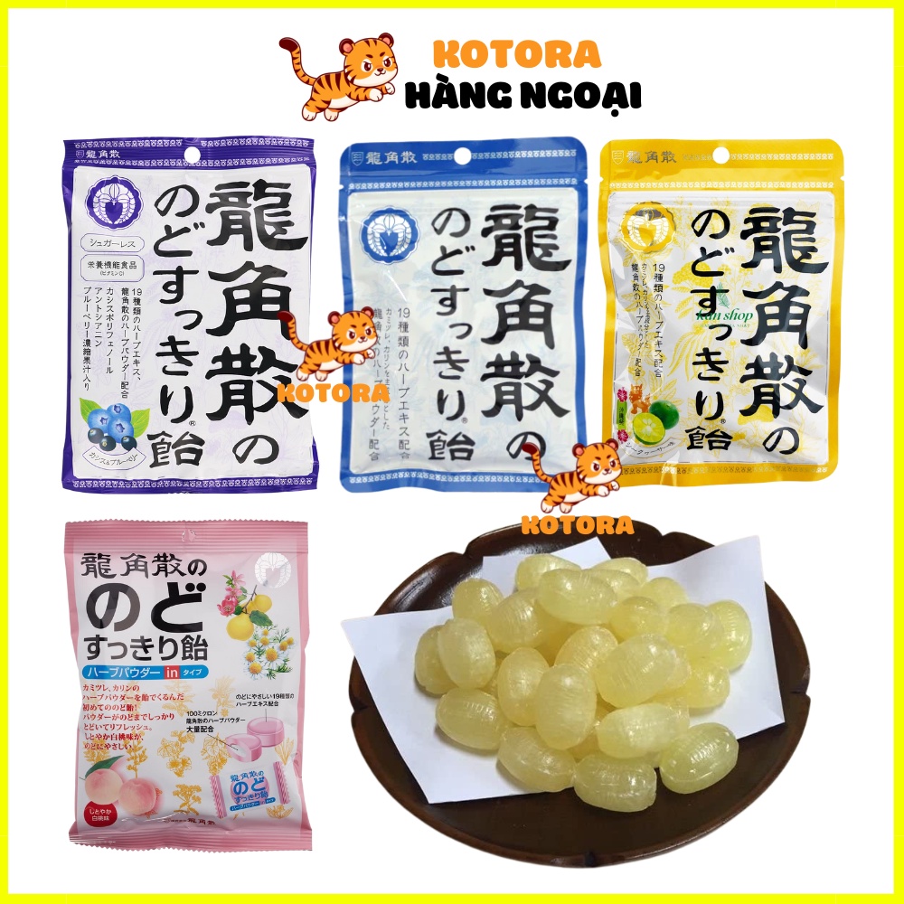 Kẹo Ngậm Thảo Dược Thông Cổ Ryukakusan vị chanh, đào, bạc hà 88g giảm đau cổ, rát họng, ho khan, ho có đờm