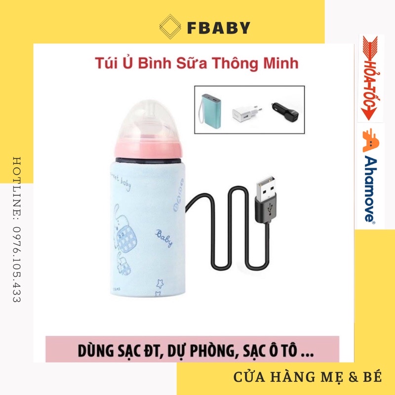 Túi Ủ Bình Sữa Thông Minh(Có Sạc USB), Túi Ủ Ấm Giữ Ấm Sữa Di Động 2 Màu Xanh/Hồng