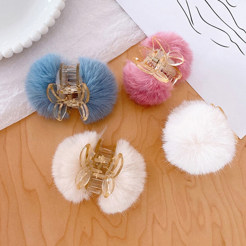 Kẹp Tóc Mềm Mại Màu Trơn Đính Bóng Lông Thời Trang