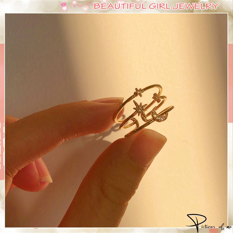 Nhẫn 3 Lớp Mặt Trăng Và Ngôi Sao Thiết Kế Đơn Giản Cho Nữ