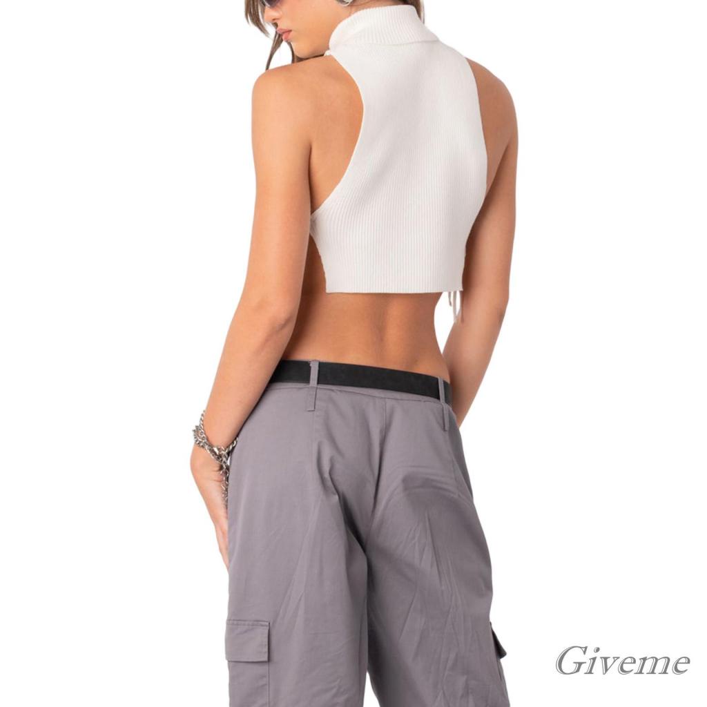 Áo Dệt Kim Sát Nách Cổ Cao Màu Trơn Thời Trang Mùa Thu Cho Nữ