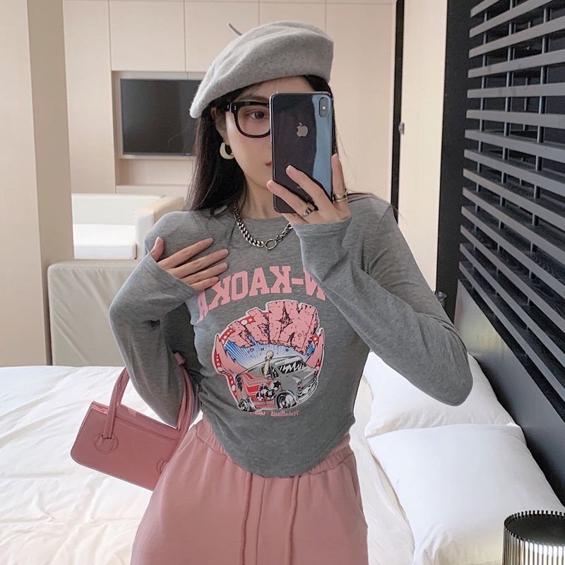 Áo Croptop Tay Dài In Họa Tiết Phong Cách Mùa Thu Mới Quyến Rũ Cho Nữ