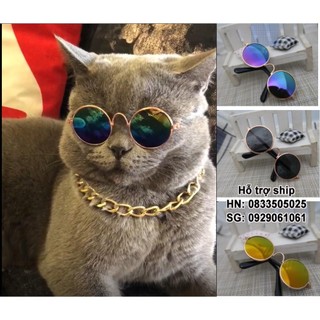 Giảm giáMắt Kính chó mèo gọng vàng kính mát cho thú cưng chống tia UV (One size)