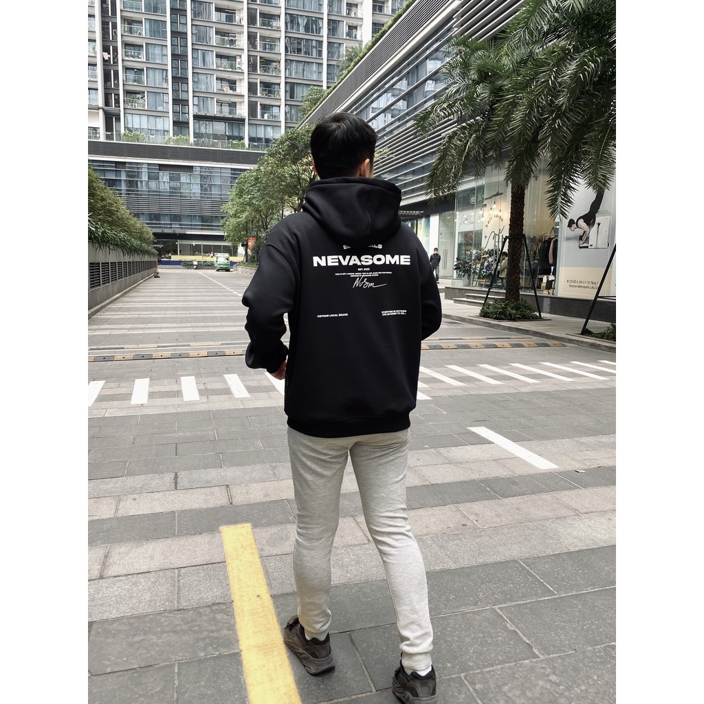 Áo Hoodie Nỉ Lót Lông Cừu local brand NEVASOME Signature v2 Đen Cotton Nỉ Bông 450gsm Form Rộng Nam Nữ Oversize