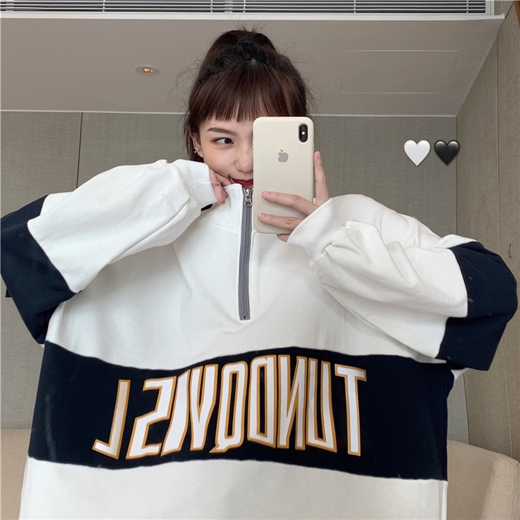 Áo sweater có khóa nỉ bông dày dặn nữ họa tiết chữ A072 tay dài bo chun phong cách trẻ trung, năng động