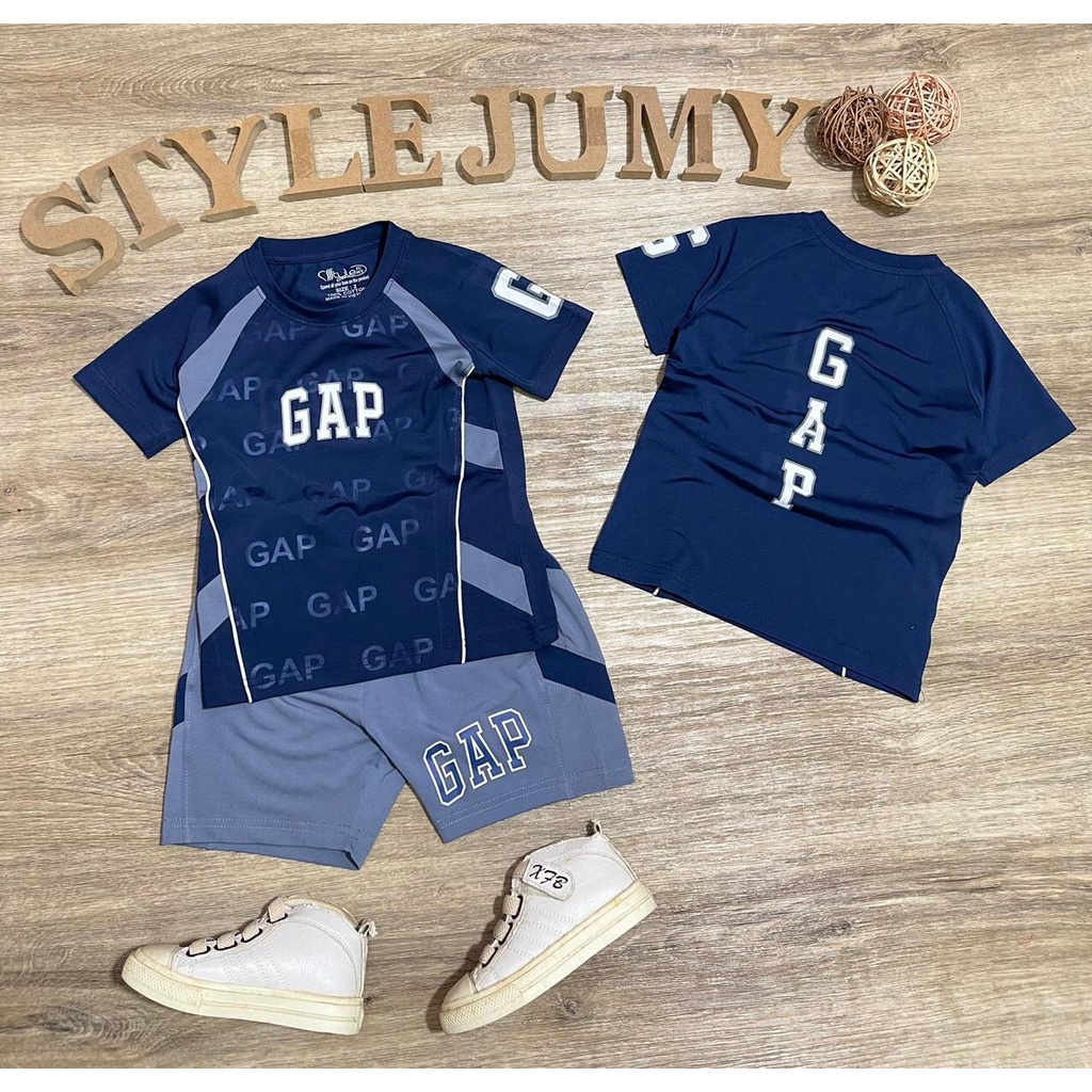 Size 7- 12 ( 24-45kg) - Bộ quần áo thể thao ngắn tay cho bé trai vải thun lạnh in chữ G-A-P dọc thân áo