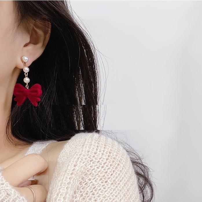 📛 RẺ VÔ ĐỊCH 📛 Bông tai nhung đỏ cao cấp hot trend tiểu thư phong cách hàn quốc