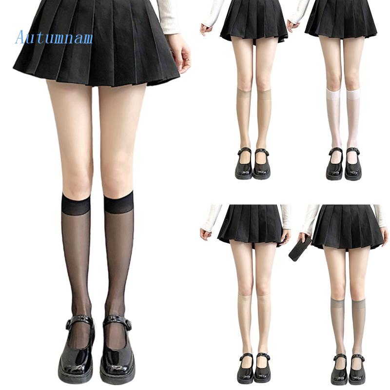 Tất Chân Tới Đầu Gối Chất Liệu Lụa Siêu Mỏng Màu Trơn Thời Trang Mùa Hè Cho Nữ