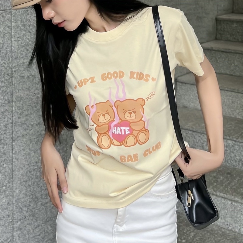 UPZ Áo Thun Baby Tee Tay Ngắn In Hoạ Tiết Gấu Stuffed Bae (Gấu Nâu) (3 Màu)