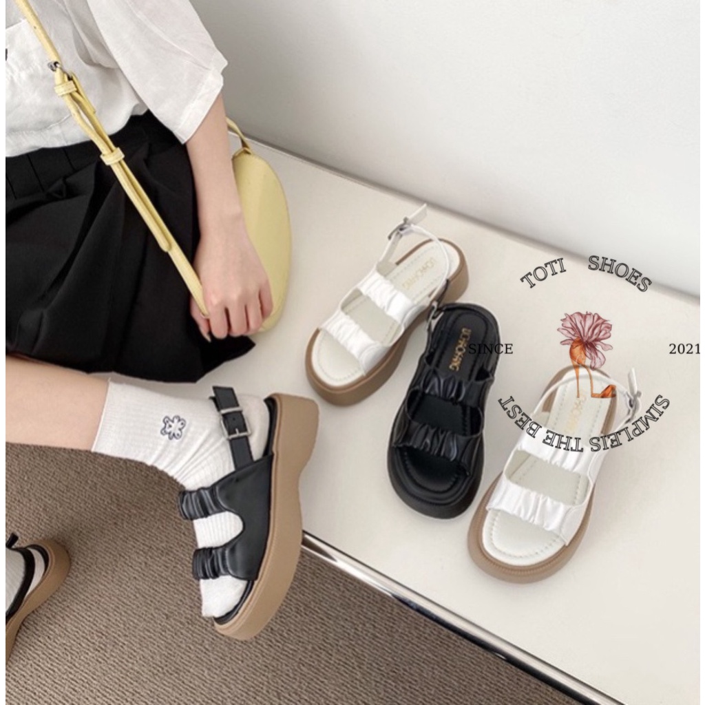 SANDAL XUỒNG TOTIIE STORE - GIÀY THỜI TRANG HAI QUAI NGANG NHÚM BÈO PHONG CÁCH HIỆN ĐẠI ĐẾ ĐỘN S2301010