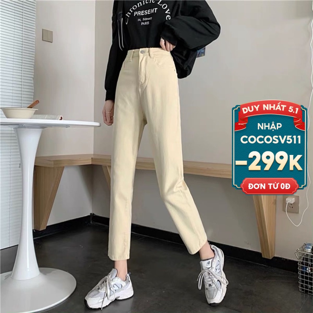 Quần jean ống suông, quấn jean cạp cao phong cách ulzzang_j15