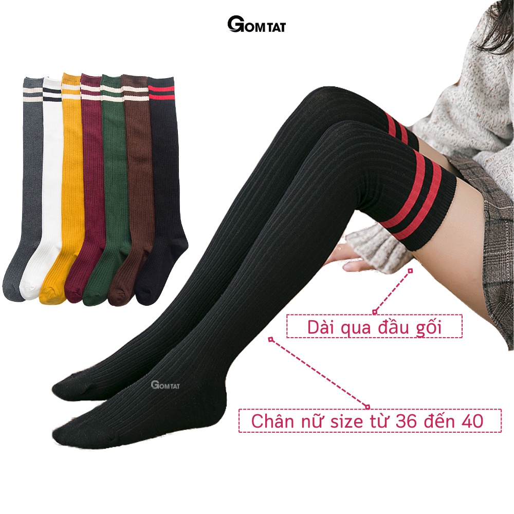 Tất vớ dài qua gối nữ GOMTAT thời trang Hàn Quốc mẫu 2 sọc ngang, chất liệu cotton cao cấp, mềm mại - FIVE11-DAI-DAUGOI