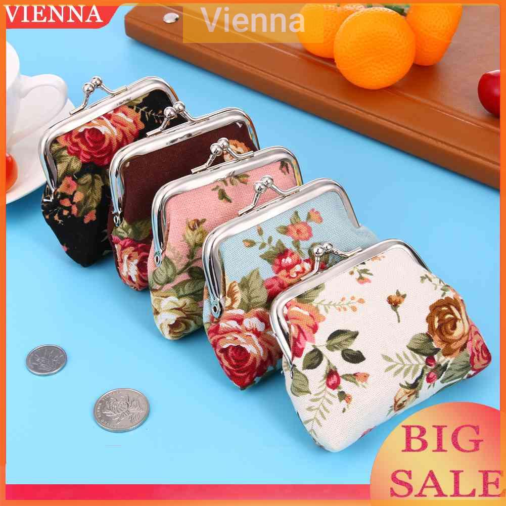 Ví Nữ Vải Canvas In Hoa Phong Cách Vintage Đáng Yêu