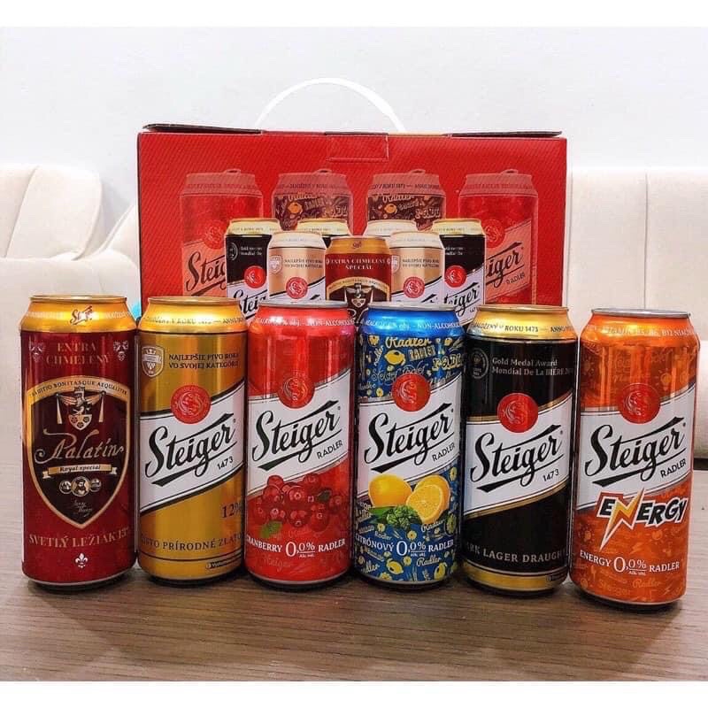 Bia Tiệp Steiger set quà tặng 8 lon 500ml date 6/2024