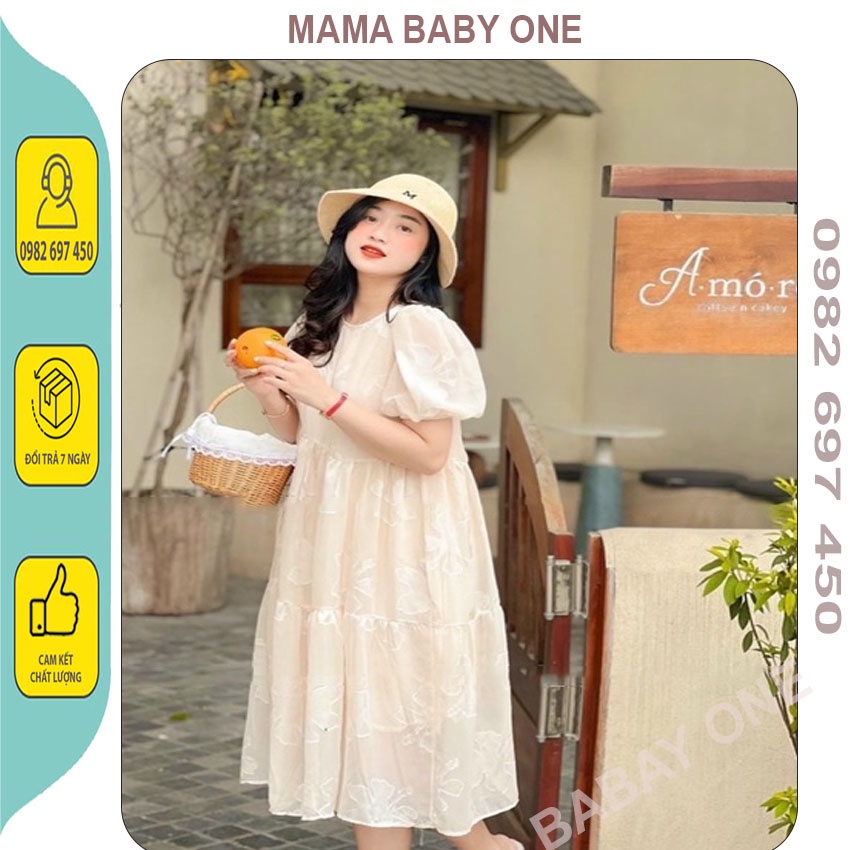 VÁY BẦU DỰ TIỆC, CÔNG SỞ,TẾT-ĐẦM BẦU THIẾT KẾ DÁNG BABAYDOLL VOAN HOA NỔI MÀU TRẮNG SỮA CỰC XINH