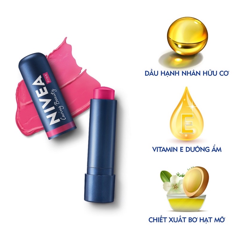 Son Dưỡng Môi Dưỡng Ẩm Chuyên Sâu Nivea 24H Melt-in Moisture Lip Care 4.8g màu hồng