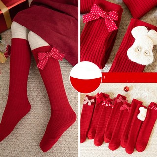 CATIMINI Đôi Vớ cotton Cổ Cao Họa Tiết Giáng Sinh / Năm Mới Thời Trang Thu Đông Cho Bé Gái